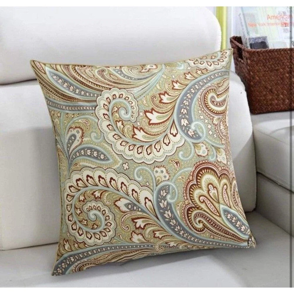Paisley Print 2- Pillow Covers 100% Egyptian Cotton Khaki Quiet Luxury 16x16in
